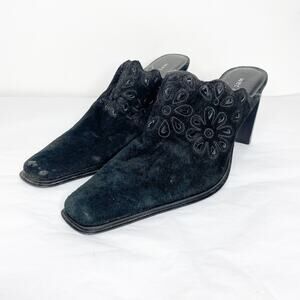 Vintage Wet Seal Square Toe Laser Cut Mules